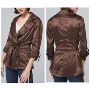 NWT White House Black Market Brown Satin Jacket Size 4 Collar Belted